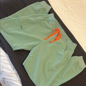 Green Jogger Pants with Orange Drawstring